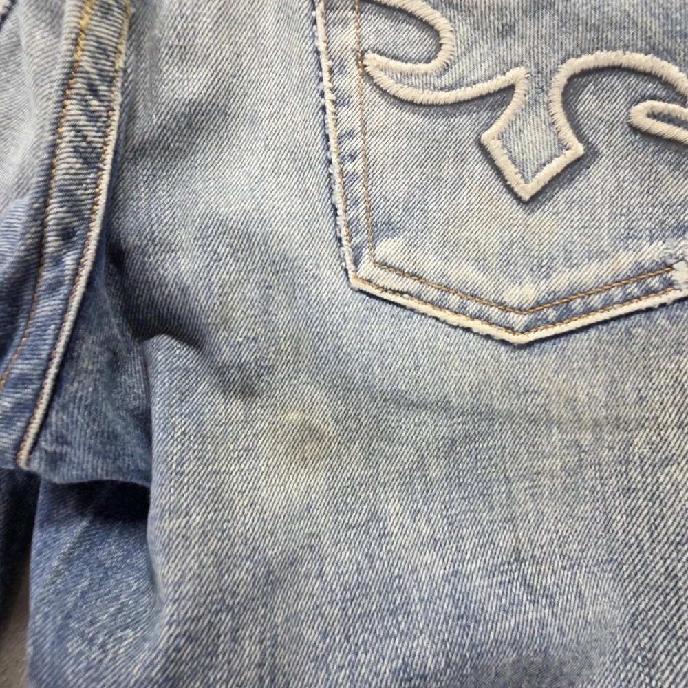 Diesel Jeans Mens 33x34 Blue Rayan Straight Distressed Button Fly Italy 0071J